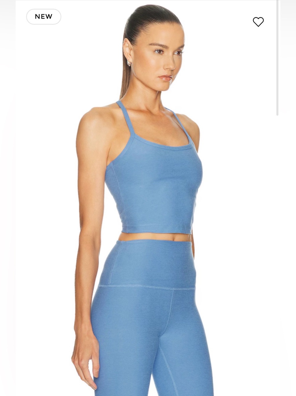 NWT Beyond Yoga Set Wild Flower Blue Heather: Midi Leggings & Cropped Tank Small - Picture 7 of 15